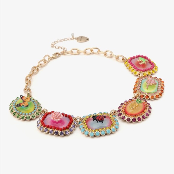 Betsey Johnson Backyard Stone Bib Collar Necklace, Ladybug & Pineapple Earrings - Picture 2 of 9